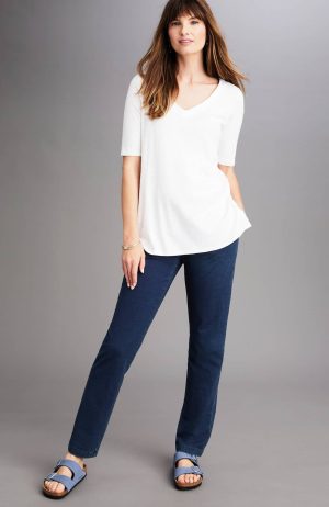 Pure Jill Slim-Leg Indigo Knit Jeans
