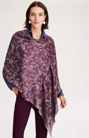 Jacquard Floral Asymmetric Poncho