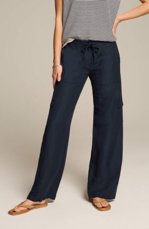 Linen & Rayon Wide-Leg Cargo Pants