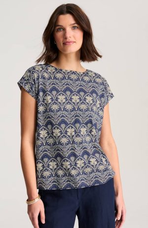 Boat-Neck Buttoned-Back Tee