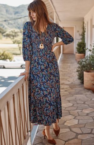 Tiered Flounced-Hem Midi Dress