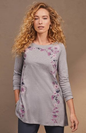 Pure Jill Embroidered Dipped-Hem Tunic
