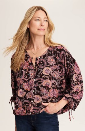 Printed Crinkle-Textured Top