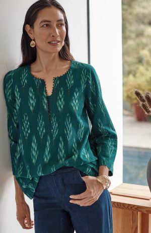 Pure Jill Kantha-Stitched Ikat Top