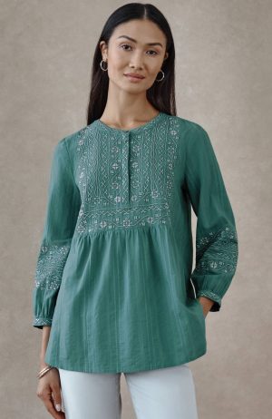 Pure Jill Embroidered Cotton Dobby Top