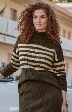 Striped Cable-Textured Sweater