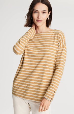 Striped Buttoned-Cuff Tee
