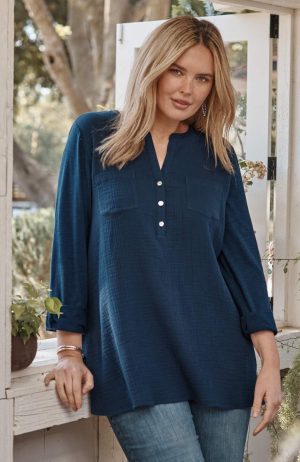 Mixed-Media Cotton-Gauze Tunic
