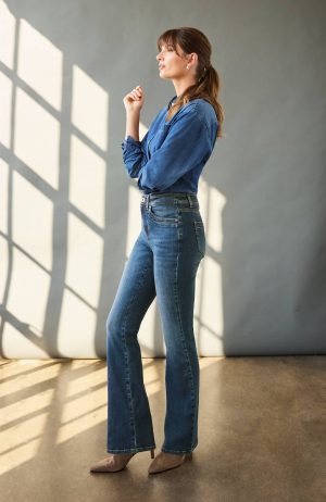 High-Rise Curved-Pocket Flare Jeans