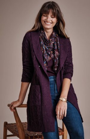 Mixed-Texture Shawl-Collar Cardi