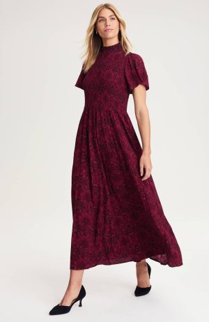 Tapestry-Printed Smocked-Bodice Dress
