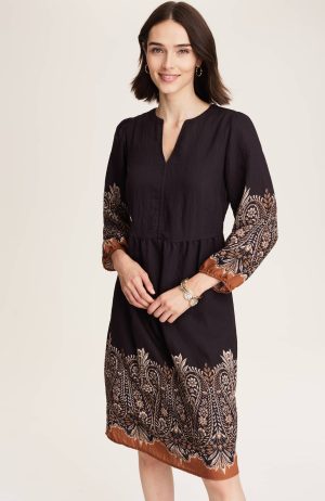 Placed-Paisley V-Neck Dress
