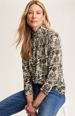 Printed Smocked-Detail Top