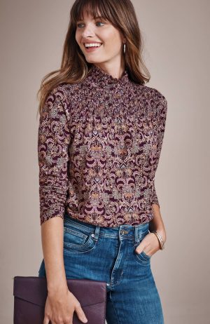 Printed Smocked-Detail Top