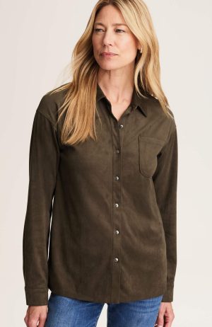 Suede-Knit Button-Front Shirt