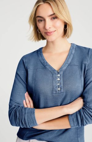 Pure Jill Tea-Dyed Henley Top