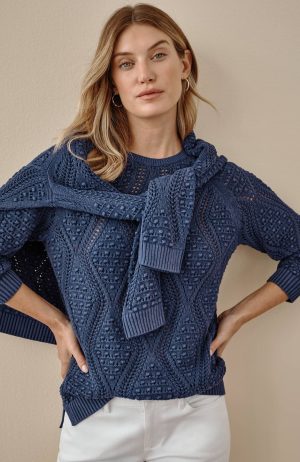 Stonewashed Popcorn-Stitched Sweater