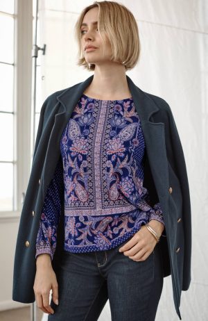 Border-Printed Cotton And Tencel Modal Top