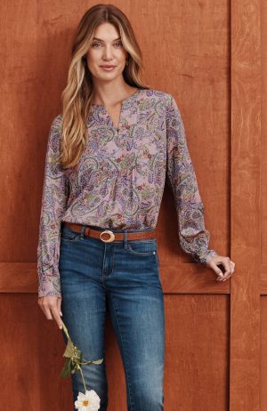 Paisley-Printed Satin Top