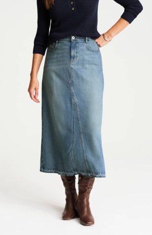 Released-Hem Denim Maxi Skirt