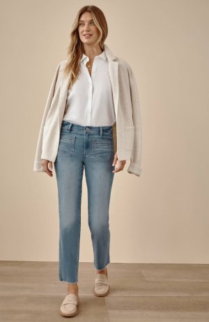 Patch-Pocket Fringe-Hem Jeans