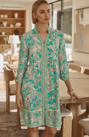 Border-Printed A-Line Dress
