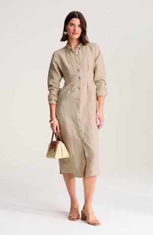 Linen Midi Dart-Waist Dress