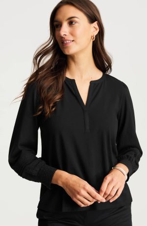Lace-Trimmed Long-Sleeve Top