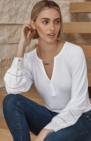 Lace-Trimmed Long-Sleeve Top