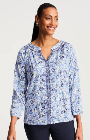 Embroidered Printed Top