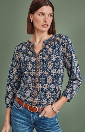 Embroidered Printed Top