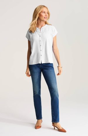 Shirred Dolman-Sleeve Top