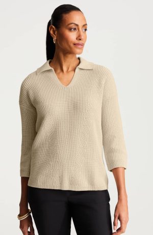 Ribbed Split-Neck Sweater