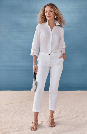 Linen-Stretch Slim-Leg Pants
