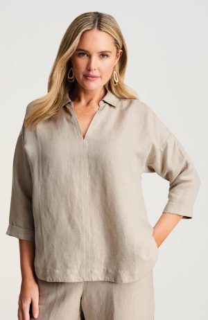 Pure Jill Linen-Blend Popover Shirt
