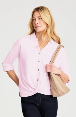 Twist-Front Button-Down Shirt