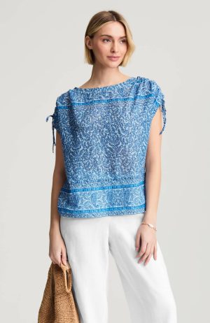 Pure Jill Printed Boat-Neck Top