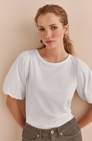 Mixed-Media Elbow-Sleeve Top