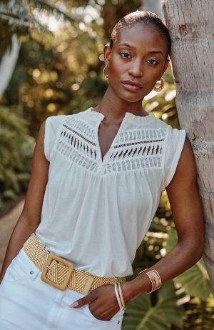 Mixed-Media Ruffle-Neck Top
