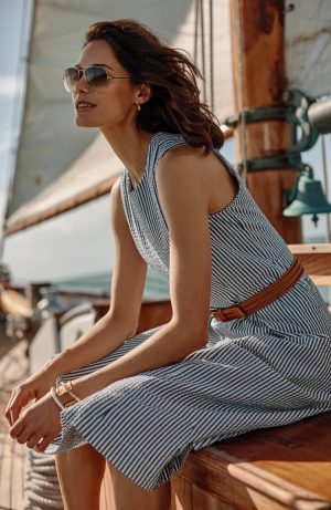 Pleat-Front A-Line Midi Dress
