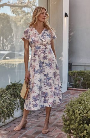 Printed Linen Midi Dress