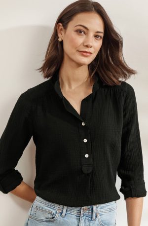 Cotton-Gauze Henley Popover