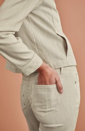 Striped Mid-Rise Straight-Leg Ankle Jeans
