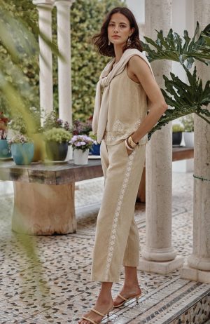 Linen & Rayon Embroidered Crops
