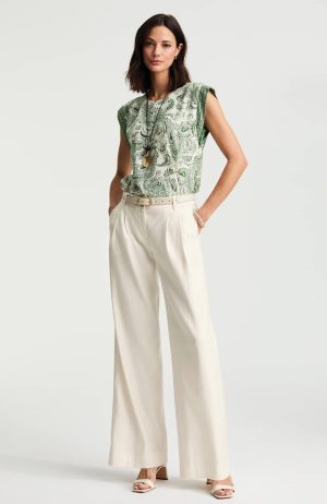 Linen-Stretch Pleated Pants