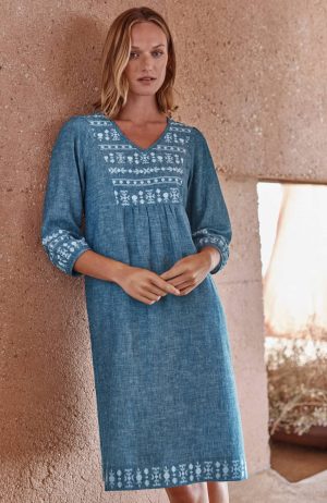 Pure Jill Embroidered Linen-Blend Dress