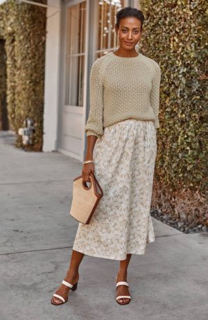 Cotton Sateen A-Line Maxi Skirt