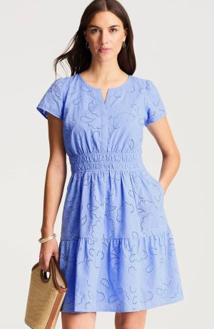 Flutter-Sleeve Eyelet Dress