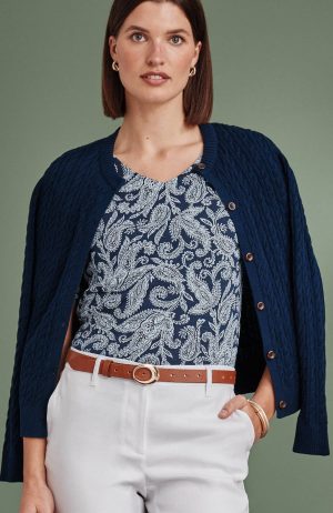 Cabled Button-Front Cardi