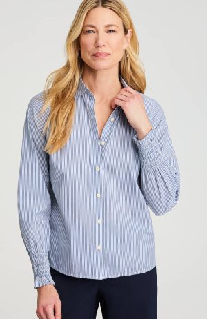 Smocked-Sleeve Poplin Shirt